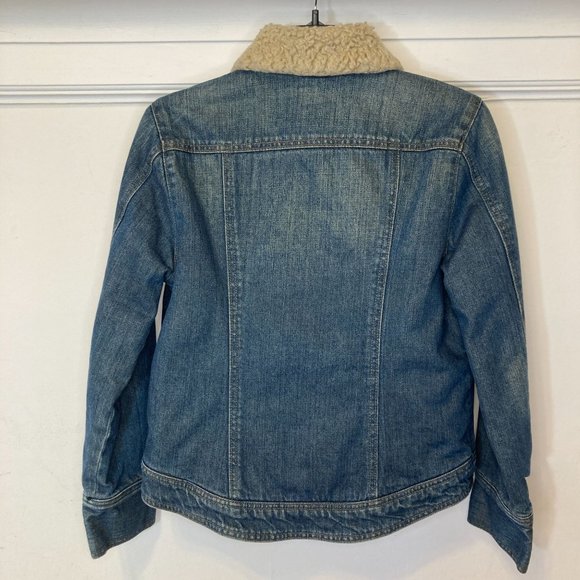 VINTAGE Y2K GAP Size XS Blue Sherpa Fleece Lined Pockets Denim Zip Jean Jacket - Picture 7 of 10
